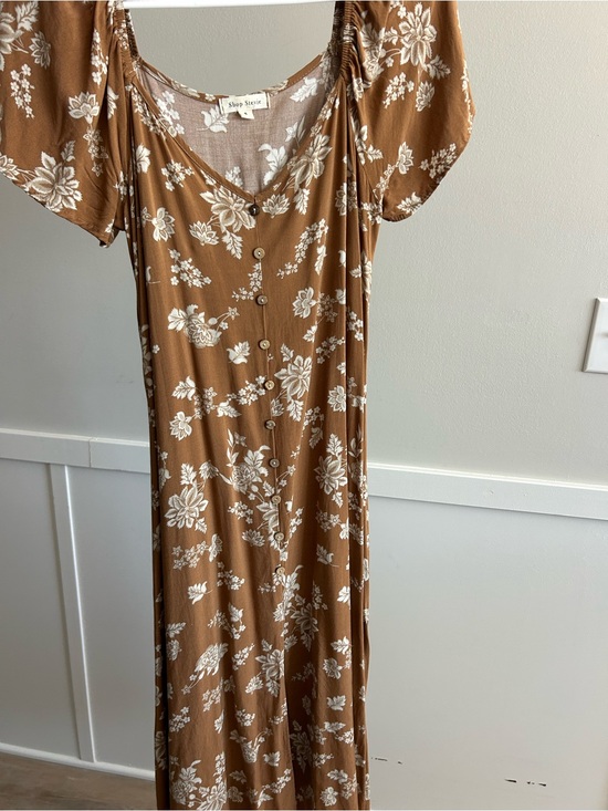 Shop Stevie Dresses & Skirts - Shop Stevie Brown and White Floral Button-Front Maxi Dress